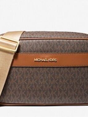 Michael Kors Brown MK Logo Belt Bag with Tan Trim and Gold Hardware